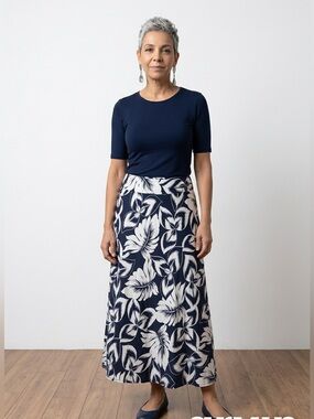 Talbots Floral Navy and White Skirt